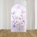 Butterfly Arched Backdrop Cover Spring Pink Purple Flowers Stretchy Arched Stand Cover for Girls Birthday Party, alternate