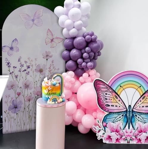 Butterfly Arched Backdrop Cover Spring Pink Purple Flowers Stretchy Arched Stand Cover for Girls Birthday Party, alternate