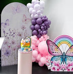Butterfly Arched Backdrop Cover Spring Pink Purple Flowers Stretchy Arched Stand Cover for Girls Birthday Party, alternate