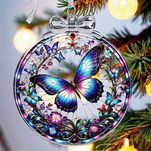 Butterfly Christmas Ornament Crystal Glass Butterfly Decorations - Hanging Ornaments for Christmas Tree Xmas