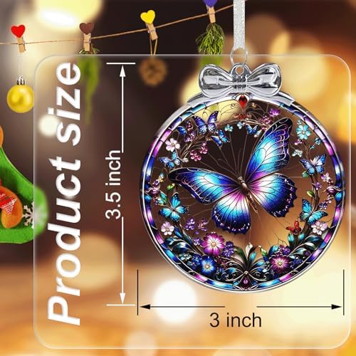 Butterfly Christmas Ornament Crystal Glass Butterfly Decorations - Hanging Ornaments for Christmas Tree Xmas, alternate view