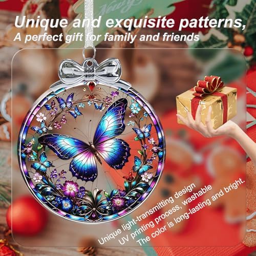 Butterfly Christmas Ornament Crystal Glass Butterfly Decorations - Hanging Ornaments for Christmas Tree Xmas, alternate view