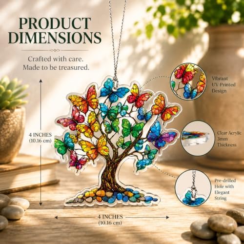 Butterfly Christmas Tree Ornaments 2026 for Christmas Tree Decorations, Colorful Stained Glass Style, Tree of, alternate view