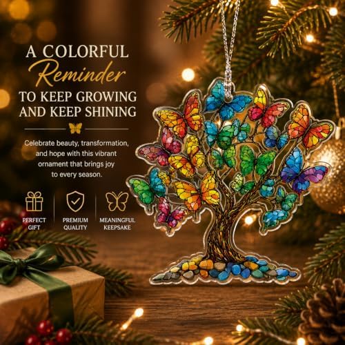 Butterfly Christmas Tree Ornaments 2026 for Christmas Tree Decorations, Colorful Stained Glass Style, Tree of, alternate view