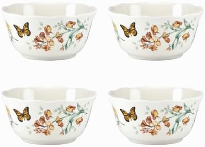 Butterfly Meadow Melamine All-Purpose Bowls, Salad Bowl Set for 4 in 4 Count in White