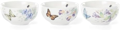 Butterfly Meadow Porcelain 3-Piece Mini Bowl Set in White