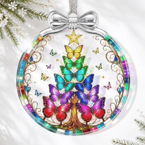 Butterfly Tree Christmas Ornament Crystal Glass 3 * 3.3 in for Tree Decor