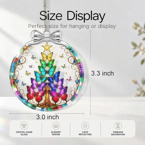 Butterfly Tree Christmas Ornament Crystal Glass 3 * 3.3 in for Tree Decor, alternate view 2