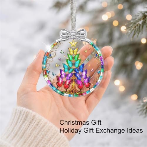 Butterfly Tree Christmas Ornament Crystal Glass 3 * 3.3 in for Tree Decor, alternate view 4