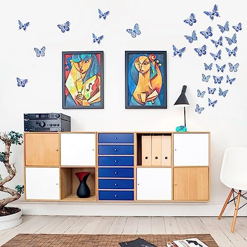 Butterfly Wall Stickers, 48 Pcs 4 Styles 3 Sizes, Metallic Paper, Removable, Navy Blue, Art Deco Decor for Wall, alternate