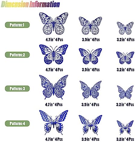 Butterfly Wall Stickers, 48 Pcs 4 Styles 3 Sizes, Metallic Paper, Removable, Navy Blue, Art Deco Decor for Wall, alternate