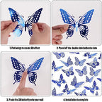Butterfly Wall Stickers, 48 Pcs 4 Styles 3 Sizes, Metallic Paper, Removable, Navy Blue, Art Deco Decor for Wall, alternate