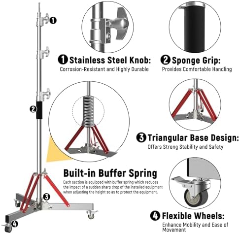 C Stand with Boom Arm, 10ft/300cm Heavy Duty Photography Light Stand, alternate view 2