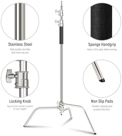 C Stand with Boom Arm Pro 100% Stainless Steel, Max 10.8ft/330cm, alternate view 6