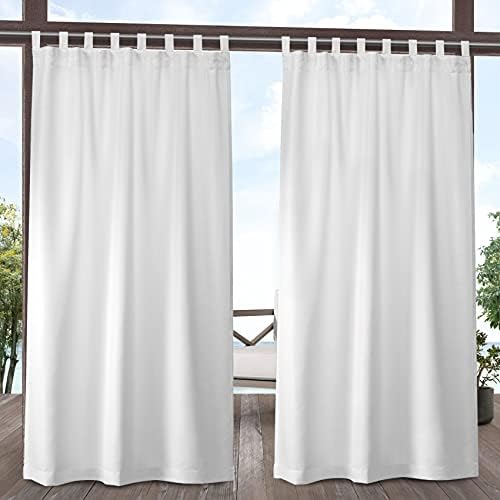 Cabana Solid Indoor/Outdoor Light Filtering Hook-and-Loop Tab Top Curtain Panel Pair, 54"x84", Winter White in