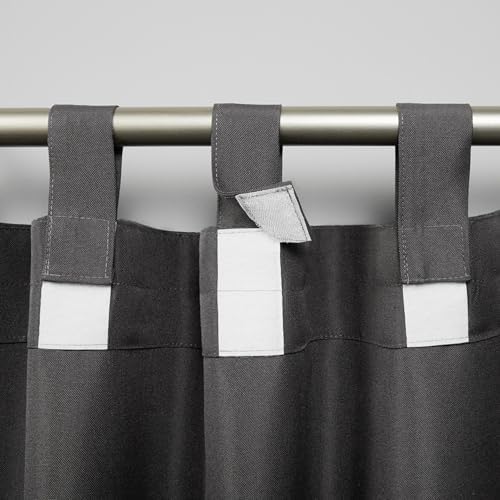 Cabana Solid Indoor/Outdoor Light Filtering Hook-and-Loop Tab Top Curtain Panel Pair, 54"x120", Charcoal in, alternate view 4