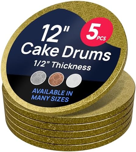 Cake Board, Gold Foil Round Cake Circles with Gorgeous Design, Sturdy & Durable 1/2” Thick Cake Drums, Round