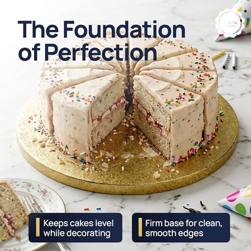 Cake Board, Gold Foil Round Cake Circles with Gorgeous Design, Sturdy & Durable 1/2” Thick Cake Drums, Round, alternate view