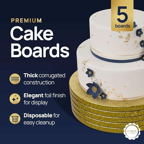 Cake Board, Gold Foil Round Cake Circles with Gorgeous Design, Sturdy & Durable 1/2” Thick Cake Drums, Round, alternate view