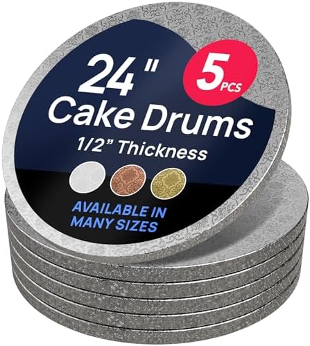 Cake Board, Silver Foil Round Cake Circles with Gorgeous Design, Sturdy & Durable 1/2” Thick Cake Drums, Round