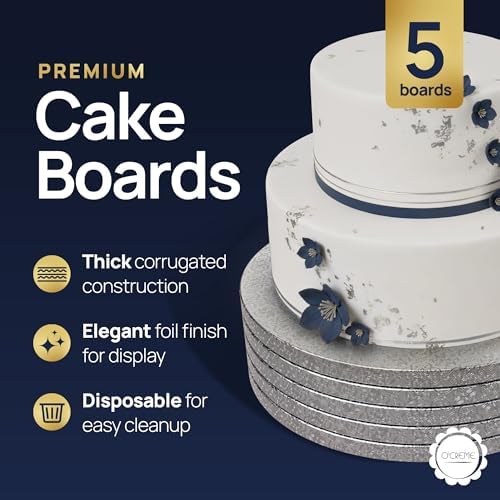 Cake Board, Silver Foil Round Cake Circles with Gorgeous Design, Sturdy & Durable 1/2” Thick Cake Drums, Round, alternate
