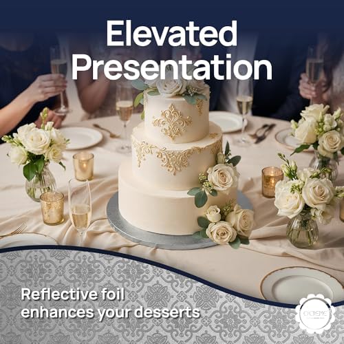 Cake Board, Silver Foil Round Cake Circles with Gorgeous Design, Sturdy & Durable 1/2” Thick Cake Drums, Round, alternate