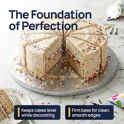 Cake Board, Silver Foil Round Cake Circles with Gorgeous Design, Sturdy & Durable 1/2” Thick Cake Drums, Round, alternate