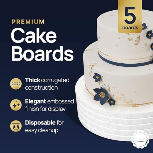 Cake Board, White Round Cake Circles with Gorgeous Design, Sturdy & Durable 1/2” Thick Cake Drums, Round Cake, alternate view