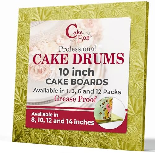 Cake Boards 10" Gold Square Cake Drums 1/2" Wrapped Edge 1Pack in 8, 10, and 12 inch in Gold