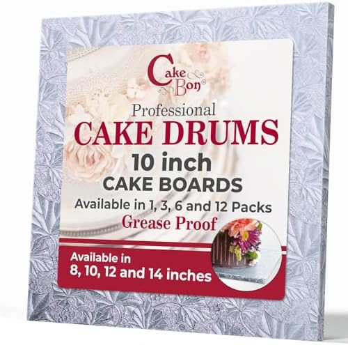 Cake Boards 10" Silver Square Cake Drums 1/2" Wrapped Edge 1Pack in 8, 10, and 12 inch in Silver