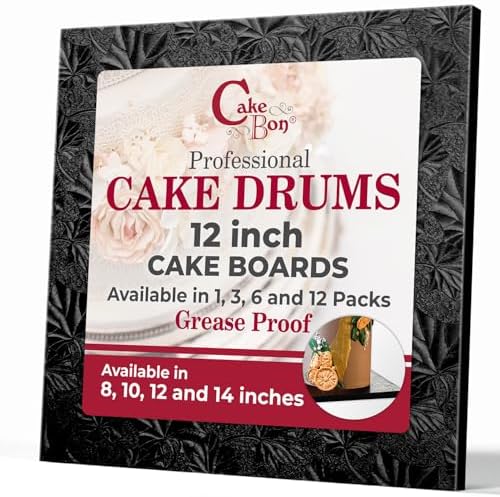 Cake Boards 12" Black Square Cake Drums 1/2" Wrapped Edge 3Pack in 8, 10, and 12 inch in Black