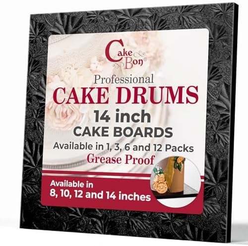 Cake Boards 14" Black Square Cake Drums 1/2" Wrapped Edge 3Pack in 8, 10, and 12 inch in Black