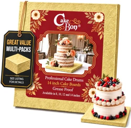 Cake Boards 14" Gold Square Cake Drums 1/2" Wrapped Edge 1Pack in 8, 10, and 12 inch in Gold