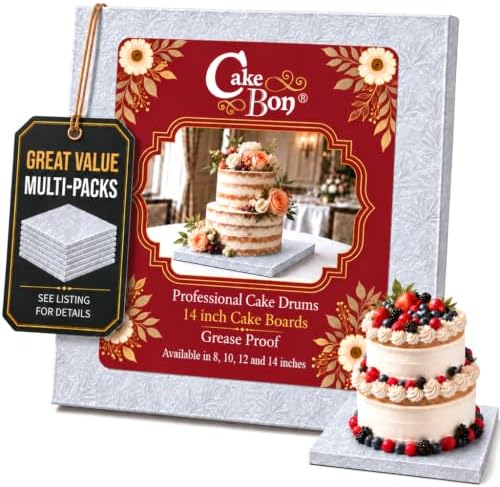 Cake Boards 14" Silver Square Cake Drums 1/2" Wrapped Edge 3Pack in 8, 10, and 12 inch in Silver