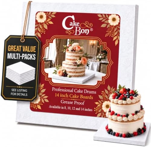 Cake Boards 14" White Square Cake Drums 1/2" Wrapped Edge 3Pack in 8, 10, and 12 inch in White