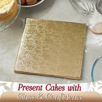 Cake Boards 8" Gold Square Cake Drums 1/2" Wrapped Edge 3Pack in Gold, alternate view 2