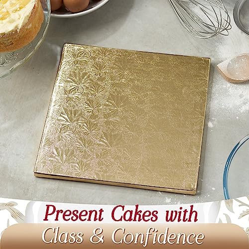 Cake Boards 8" Gold Square Cake Drums 1/2" Wrapped Edge 3Pack in Gold, alternate view 2