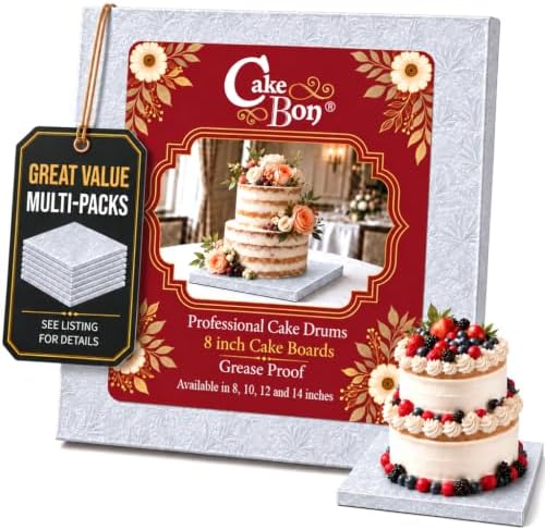 Cake Boards 8" Silver Square Cake Drums 1/2" Wrapped Edge 3Pack in 8, 10, and 12 inch in Silver