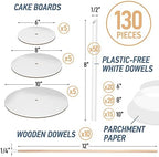 Cake Boards Tiering Kit - Cake Board 10 Inch, 8 Inch, and 6 Inch (5 Pieces Each) With Parchment Paper Rounds, alternate view