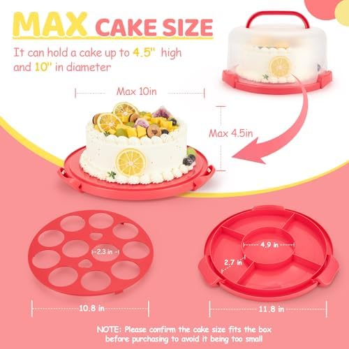 Cake Carrier, BPA-Free Cake stand with Lid and Handle Cake Transport Container Portable Cake Holder Two Sided, alternate view