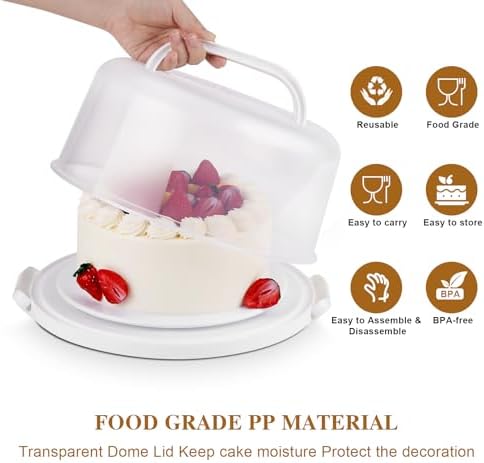 Cake Carrier with Lid and Handle, BPA-Free Cake Holder Cake Containers in Large in White, alternate view 5
