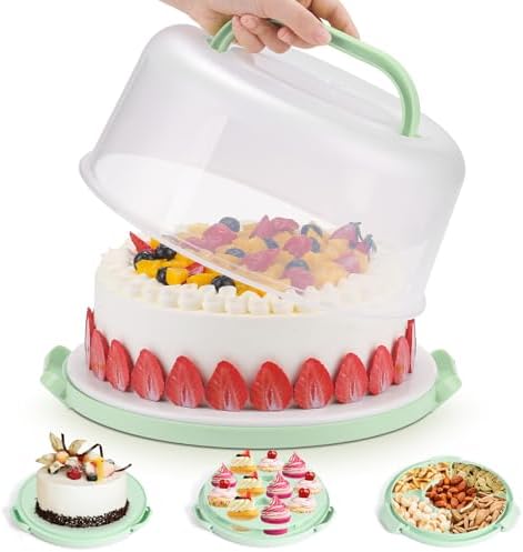 Cake Carrier with Lid and Handle - Cake Containers, BPA-Free, Perfect Gifts in 12 inches in Green