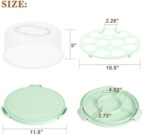 Cake Carrier with Lid and Handle - Cake Containers, BPA-Free, Perfect Gifts in 12 inches in Green, alternate view 2