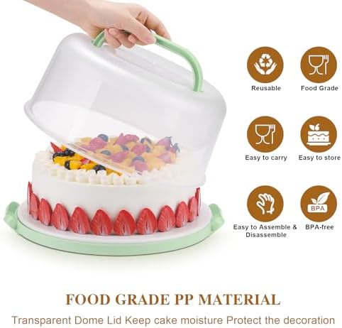 Cake Carrier with Lid and Handle - Cake Containers, BPA-Free, Perfect Gifts in 12 inches in Green, alternate view 5