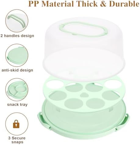 Cake Carrier with Lid and Handle - Cake Containers, BPA-Free, Perfect Gifts in 12 inches in Green, alternate view 6