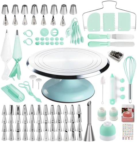 Cake Decorating Kit, 138pcs Cake Decorating Supply with Aluminium Cake Turntable, 64 Numbered Icing Piping Tips