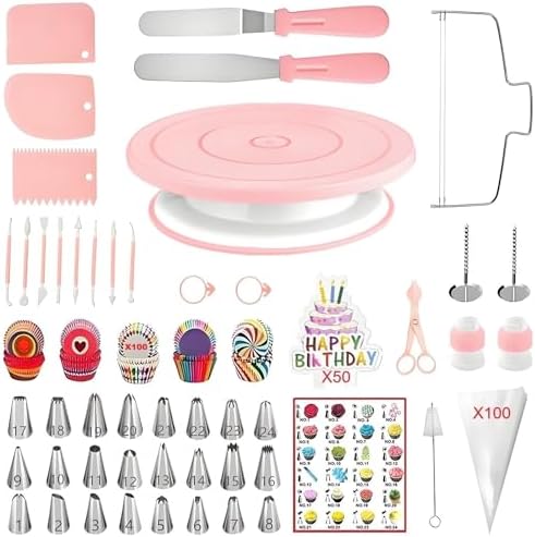Cake Decorating Kit, 298 Pcs Baking Tools (Pink) in Pink