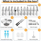 Cake Decorating Kit 35 Pieces - 24 Piping Tips Set with 12 Inch Turntable, Reusable Pastry Bag, Icing Spatula, alternate view