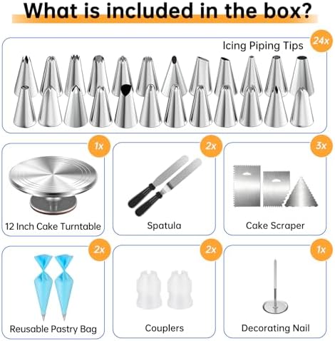 Cake Decorating Kit 35 Pieces - 24 Piping Tips Set with 12 Inch Turntable, Reusable Pastry Bag, Icing Spatula, alternate view