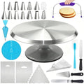 Cake Decorating Supplies Kit with 12" Aluminum Rotating Cake Turntable Stand, Professional Baking Tools, Cake